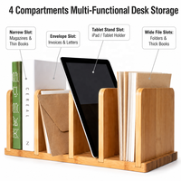 Organisateur de bureau multi-emplacements en bambou naturel personnalisé, plateau à documents, porte-fichiers, rangement de bureau pour studio avec séparateurs en papier