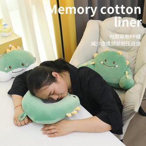Ensemble de soutien lombaire pour appuie-tête de voiture, motif dinosaure mignon, oreiller en forme de U pour le confort du cou et du dos, design de dessin animé, en coton polyester - Product Image 5