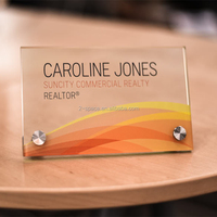 Plaque de nom de bureau en acrylique transparent avec support de plaque de nom de bureau imprimé en vinyle avec pieds