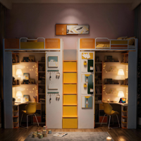 Lit mezzanine moderne en bois de qualité supérieure, taille double, avec bureau intégré - Lit de dortoir pour étudiants, hôtels et bureaux
