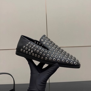 Chaussures pour femmes de luxe 2026, nouvelle collection <span class=keywords><strong>printemps</strong></span>-automne, en cuir véritable, à bout rond, à rivets, à talon épais et profond, couleur unie - Product Image 2