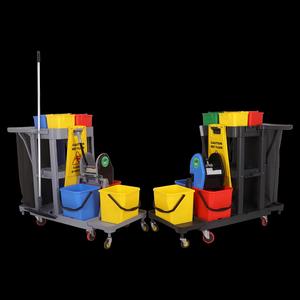 3 Tier <b>Cleaning</b> Trolley with <b>Mop</b> Bucket Wringer Rolling Cart for Housekeeping Hotel Office <b>Cleaning</b> Tasks - Product Image 6