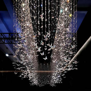 Villa Escaleras Escalera Mariposa colorida Cristal largo Espiral largo Mariposas de cristal Candelabros para techo alto - Product Image 4