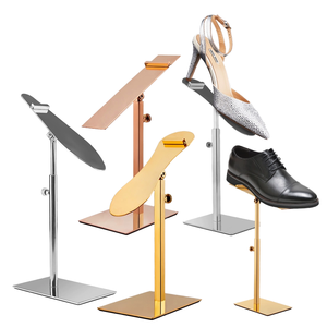 Support d'affichage réglable en hauteur en acier inoxydable, montage facile, présentoir d'angle en métal doré pour chaussures femme - Product Image 1