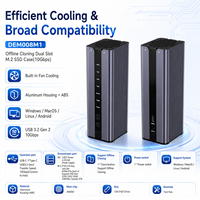 Boîtier SSD M.2 NVMe double baie, USB-C 10 Gbps, clonage hors ligne, ventilateur, sans outil, 2x8 To 2230/2280, aluminium+ABS pour Win/Mac/Linux