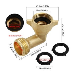 Adaptateur de tuyau d'arrosage en laiton Hourleey 3/4HT, raccord coudé avec joints pour connecteurs d'eau extérieurs - Product Image 1