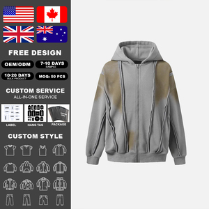 เสื้อฮู้ดซิป KingSen ผู้ชาย ผ้าฝ้าย 100% ทรงหลวม ไหล่ตก ซิปหน้า แบบโอเวอร์ไซส์ ลุคซักยืด สไตล์สตรีทแวร์ ปรับแต่งได้ - Product Image 2