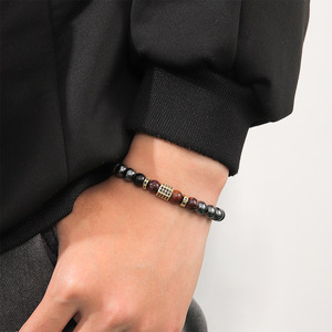 Vintage Black Gallstone <b>Copper</b> <b>Bracelet</b> With Zircon Beads Geometric Design For Men And Women Jewelry Yiwu Origin D0158 - Product Image 2