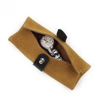 Étui à montre rectangulaire léger en similicuir suédé marron, pochette anti-déchirure en cuir, sac de rangement portable écologique avec boucle pour bijoux