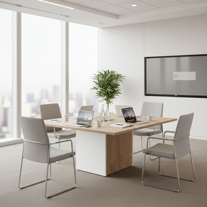 แผ่นไม้อัดไม้ MDF ทรงสี่เหลี่ยมทันสมัยและฐานสีขาวโต๊ะประชุมพร้อมปลั๊กไฟสำหรับสำนักงานและห้องประชุมใช้เฟอร์นิเจอร์สำนักงาน - Product Image 3