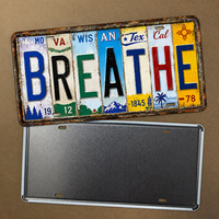 Letrero Metálico Vintage con la Palabra 'Breathe', Placa de Metal Rústica, Póster Metálico Personalizado, Decoración de Pared Estilo Cabaña Antigua