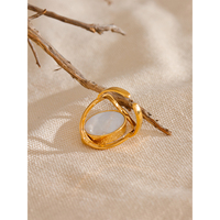 JINYOU 7555 Bague ouverte rotative exclusive en coquille de pierre naturelle, bijou unique en acier inoxydable exquis pour femme, tendance