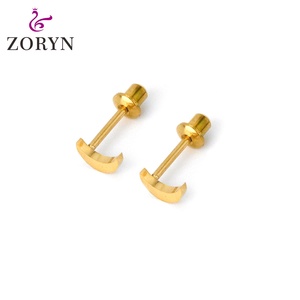 316L Stainless Steel PVD 18K Gold Plated Screw <b>Back</b> Stud <b>Earrings</b> Small Open Circle Hypoallergenic Lightweight for Women - Product Image 2