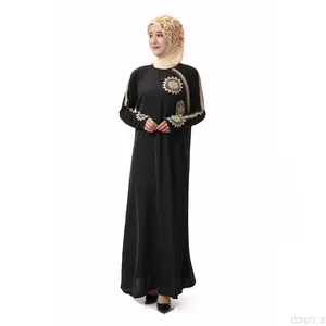 नई उच्च अंत गुणवत्ता महिलाओं के कपड़े स्टॉक में मुस्लिम बागे सोने के धागे के साथ कशीदाकारी पोशाक इस्लामी कपड़े abaya महिलाओं