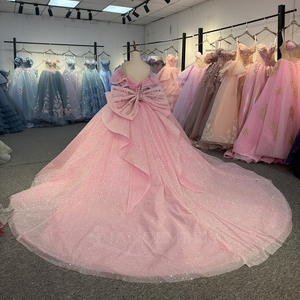 Robes de Quinceañera roses Dy1279 à sequins, robe de bal avec traîne chapelle, décolleté cœur, pour soirée Jancember - Product Image 5