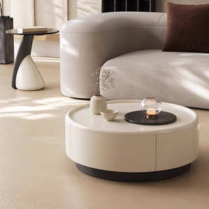 Chine Usine Accueil Verre Blanc Table Basse Salon Table Basse Ronde Table Basse avec Stockage - Product Image 2