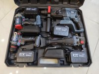 21V 4-in-1 Bürstenloser Akku-Elektrowerkzeug-Kombi-Set Schlagschrauber Bohrmaschine Säbelsäge mit Hartschalenkoffer