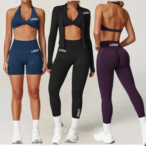 Ensemble <span class=keywords><strong>de</strong></span> yoga 4 pièces personnalisé pour femmes soutien-gorge dos nu embellissant le dos sans couture leggings à séchage rapide tenue entraînement <span class=keywords><strong>de</strong></span> gymnastique - Product Image 2