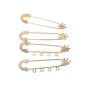 Yeni Stil 7.5cm 4 Halkalı Bebek Tokaları Altın Pembe Yapay Elmaslı İslami Küçük Taç Broşlar Çocuk Düğünleri ve Çocuk Süslemeleri için - Product Image 1