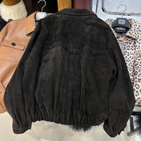 Veste en cuir véritable de mouton à ourlet élastique pour femme, veste bomber en daim véritable surdimensionnée, automne