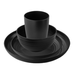 Black <b>Plastic</b> Dinnerware Set Round Bowl Plate Cup Bpa Free Home Use Solid Color Summer 2024 - Product Image 1