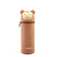 Boîte à crayons en PVC durable personnalisée par sublimation, étui à crayons en silicone souple marron avec impression de singe mignon et fermeture éclair pour enfants