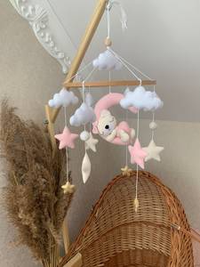 Jouet musical pour nouveau-né, mignon, fille, ours en peluche suspendu au mur sur la lune, animal en feutre, décoration de chambre d'enfant, mobile pour bébé - Product Image 3