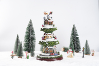 Village de Noël Rotatif Fait Main, Sculpture Multi-Niveaux en Résine, Scène Urbaine, Statue, Train, Ornement Lumineux à LED