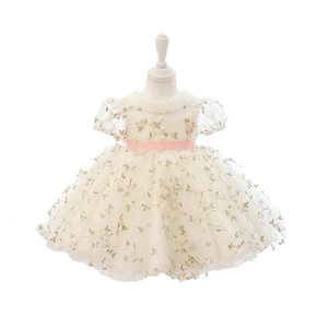 Robe de princesse pour bébé fille d'un an, manches bouffantes brodées, tissu en tulle floral, élégante et moelleuse, première robe de perles pour tout-petits - Product Image 5
