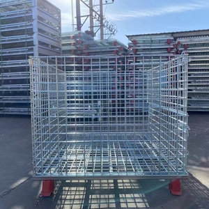 Tel örgü konteyner tekerlekler ile galvanizli çelik katlanabilir tel örgü haddeleme kafes - Product Image 5