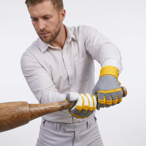 Leather Batting Gloves With Wrist Support Yellow Gray Durable <b>Hook</b> And Loop Closure Unisex Adult Training - Product Image 1