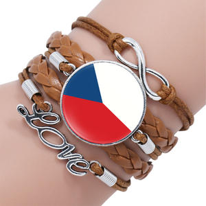 Design europeo bandiera nazionale del paese Infinity Love braccialetti in pelle marrone avvolgente braccialetto di moda del produttore - Product Image 3