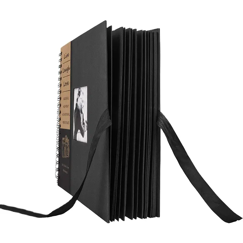 Custom Wedding Printing Black Cover Scrapbook Spiral Binding Photo Album