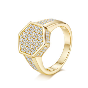 S925 Sterling Silver Hexagonal Full Pave Moissanite Adjustable <b>Men</b> <b>Ring</b> Trendy Unisex Everyday Wear Statement Jewelry Gift - Product Image 1
