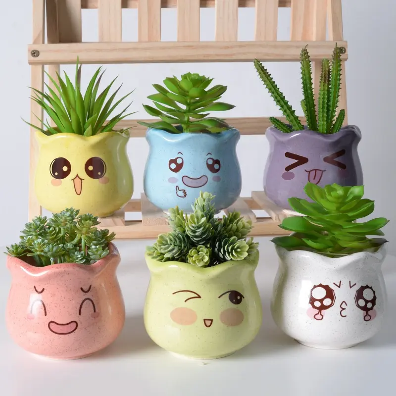 Nova chegada decoração de casa e escritório vasos de plantas sorridentes cactus suculentas vaso de cerâmica vasos de flores