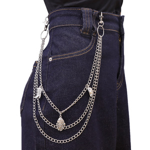 Hip Hop Waist <b>Chain</b> Multi Layered Pendant Silver Metal <b>Chain</b> For <b>Jeans</b> Unisex Casual Fashion Accessory - Product Image 1