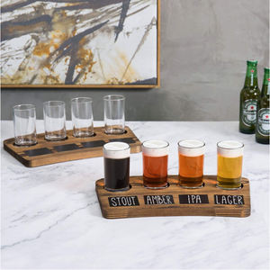 Ensemble d'échantillonneurs de planche de <span class=keywords><strong>vol</strong></span> de bière avec 4 verres à bière de dégustation, plateau de service en bois brun <span class=keywords><strong>et</strong></span> étiquettes de tableau, lot de 2 - Product Image 4