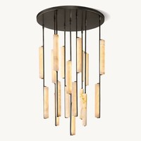 Lustre en albâtre haut de gamme pour escalier duplex transfrontalier, lampe d'escalier rotative simple, villa, salon, tout en cuivre