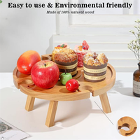 Portable 2 en 1 Plateau à Fromage en Bois Table de Pique-Nique Pliante en Bois avec Porte-Verre à Vin