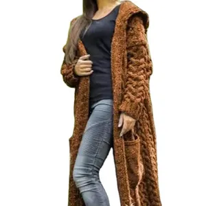 2023 sıcak en iyi satmak kadın bayanlar Allover büyük kablo bilgisayar örme Hoodie ceket yüksek moda özel OEM ODM fabrika