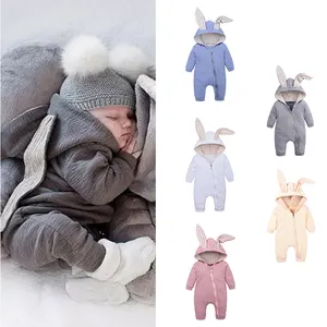 Jumpsuit Bayi Telinga Kelinci, Jumpsuit Katun Telinga Kelinci Baru Lahir Lengan Panjang Berkerudung Pakaian Bermain Pullover Romper Bayi Romper Onesie