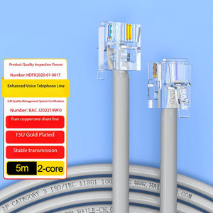 كابل هاتف هايل ثنائي النواة HT-100-2M من النحاس النقي مع رأس كريستال رمادي اللون بطول 2 متر (عبوة من 10 قطع) - Product Image 1