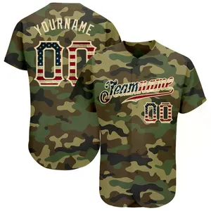 CUSTOM CAMO VINTAGE EE. UU. BANDERA-CREMA AUTÉNTICO SALUDO AL SERVICIO JERSEY DE BÉISBOL