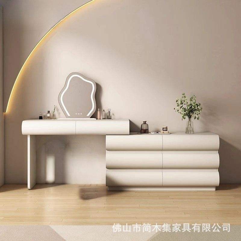 ตู้ 6 ลิ้นชัก 110 สีขาวครีม + โต๊ะ 110 + กระจก