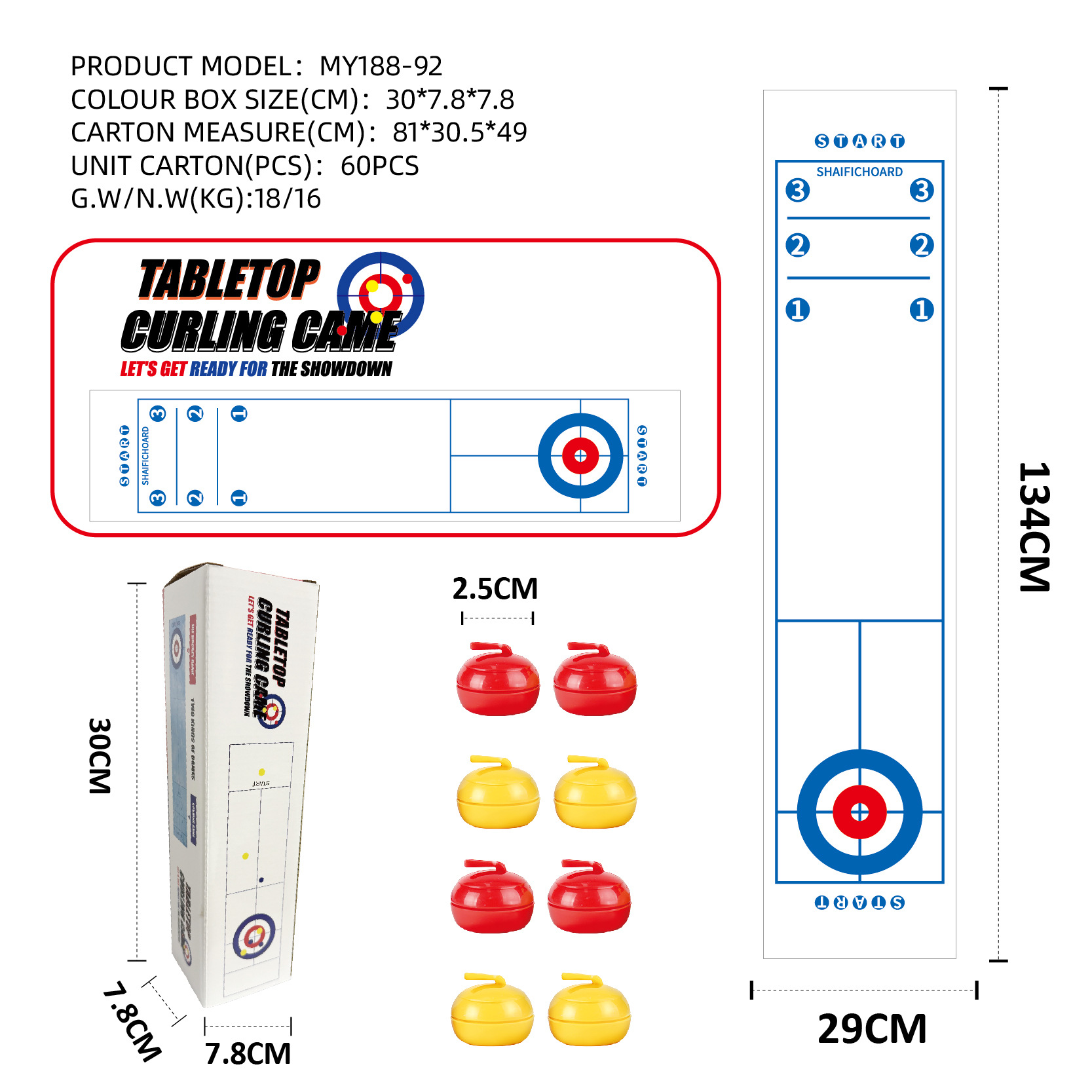 8 piedras de curling y 1 lámina base (para 2 modos de juego diferentes)