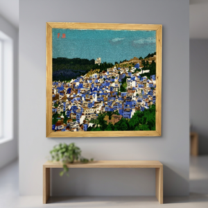 Tapiz de Pared Ligero Bordado a Mano con Lana, Forma Rectangular, Escena de Pueblo Marroquí, Decoración para el Hogar, Obra de Arte - Product Image 3