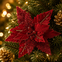 Fleurs de Poinsettia artificielles en polyester faites à la main, décorations de Noël, décoration intérieure murale, taille personnalisée, pour fêtes à domicile