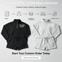 Ensemble décontracté en molleton de coton pour femme : pull oversize à demi-zip et short de survêtement élastique – Ensemble coordonné 2 pièces pour femme