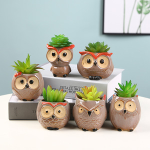 Pot de <span class=keywords><strong>fleurs</strong></span> en céramique en forme de hibou mignon <span class=keywords><strong>pour</strong></span> plantes succulentes, pot miniature, décorations en céramique - Product Image 2