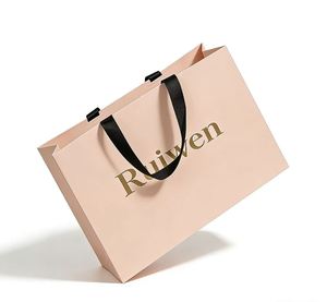 Sac en papier recyclable fait main avec logo personnalisé, finition mate ou brillante, emballage cadeau avec poignée en ruban - Product Image 3